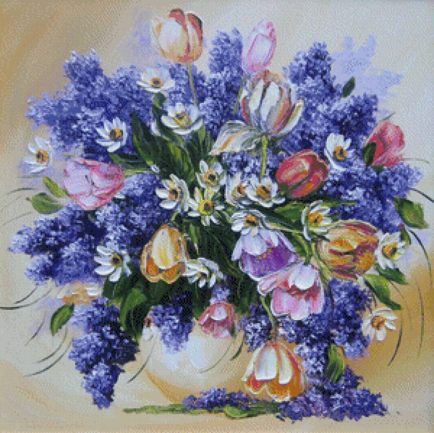 роскошный букет - сирень, роза, лиловые цветы, букет, розы, розовые цветы - предпросмотр