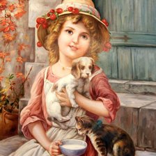 Схема вышивки «Девочка с животными»