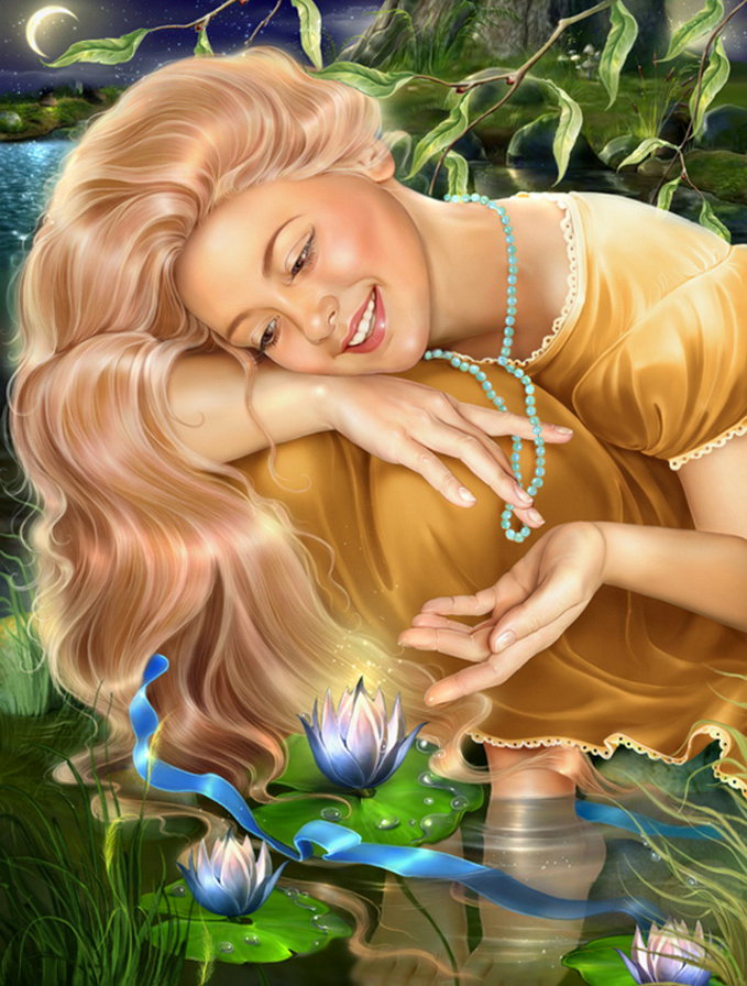 Волшебные кувшинки - девушка, красавица, фэнтези - оригинал