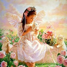 Схема вышивки «Девочка ангел с котенком»