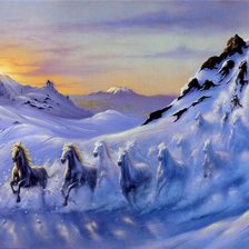 Схема вышивки «Кони из снега»