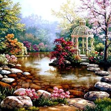 Схема вышивки «Беседка возле реки»