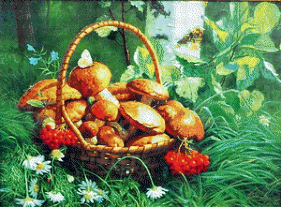 дары леса - грибы, натюрморт, лес, природа, цветы - предпросмотр