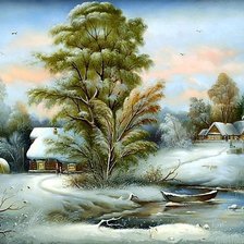 Схема вышивки «деревенский пейзаж»