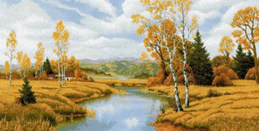 Пейзаж - река, вода, природа, березы, пейзаж, лес - предпросмотр