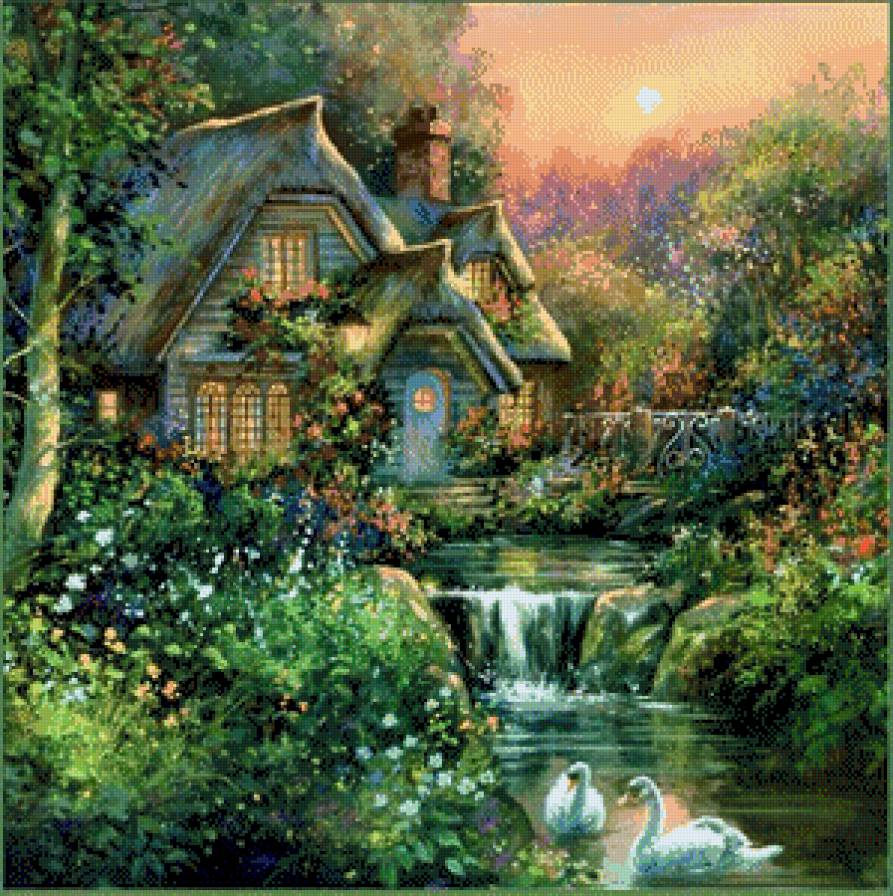 Домик у реки - природа, пейзаж, река, вода, дом у реки - предпросмотр