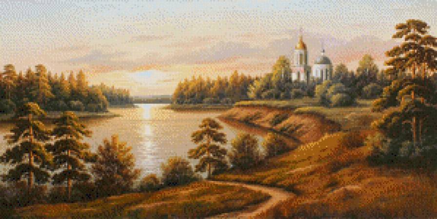 Пейзаж - пейзаж, вода, храм, лес, река, природа, церковь - предпросмотр