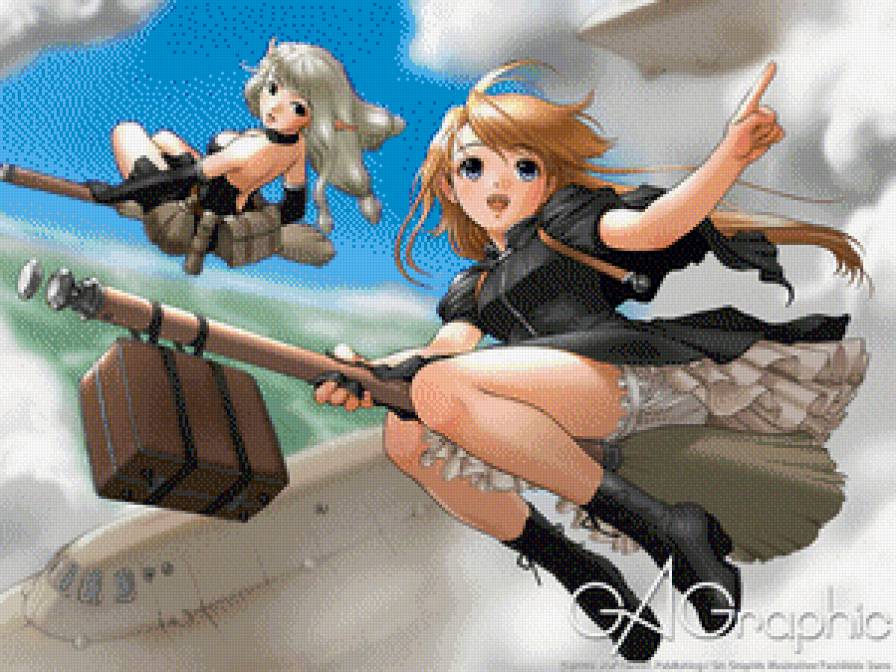 самолет - аниме, девочка - предпросмотр