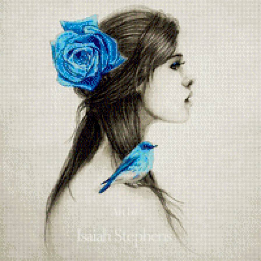 синяя роза - роза, девушка, птица - предпросмотр