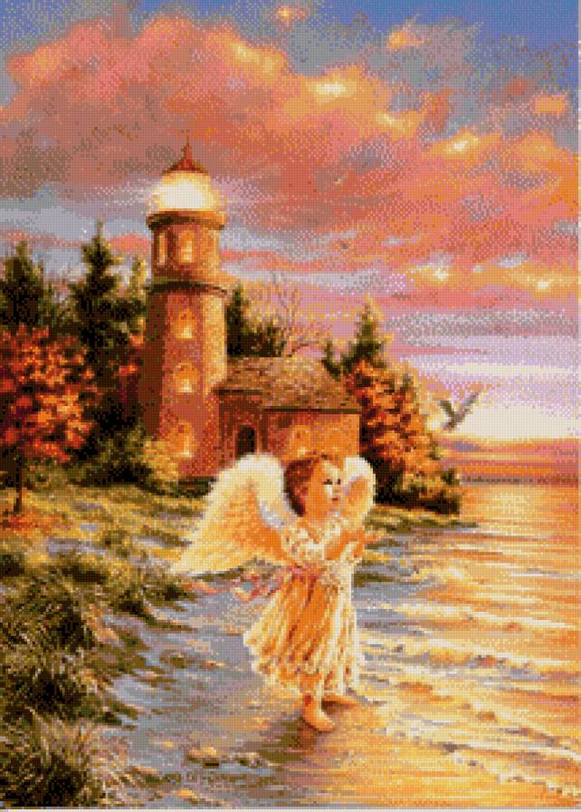 Пейзаж - природа, ребенок, пейзаж, вода, ангел, маяк - предпросмотр