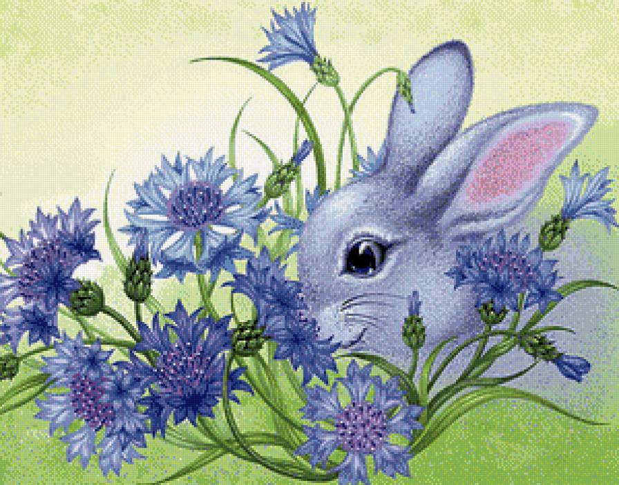 Зайчик в васильках - зайчик, васильки, животные - предпросмотр