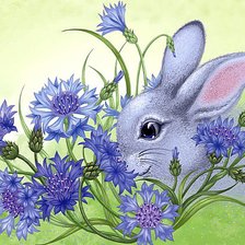Схема вышивки «Зайчик в васильках»
