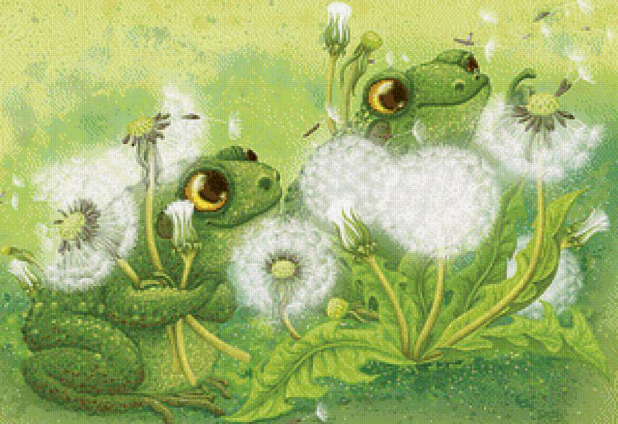 Лягушата в одуванчиках - одуванчики, лягушки - предпросмотр