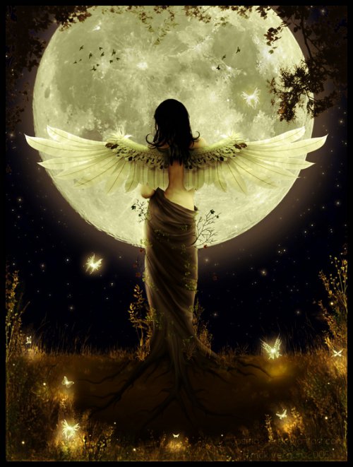 ночная луна - луна, ангел, девочка, ночь - оригинал