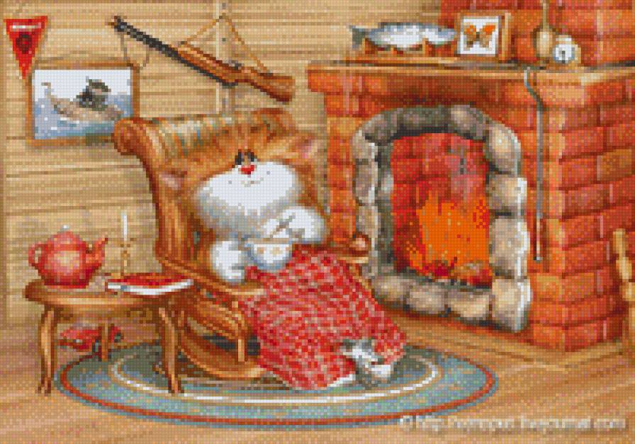 у камина - кошки - предпросмотр