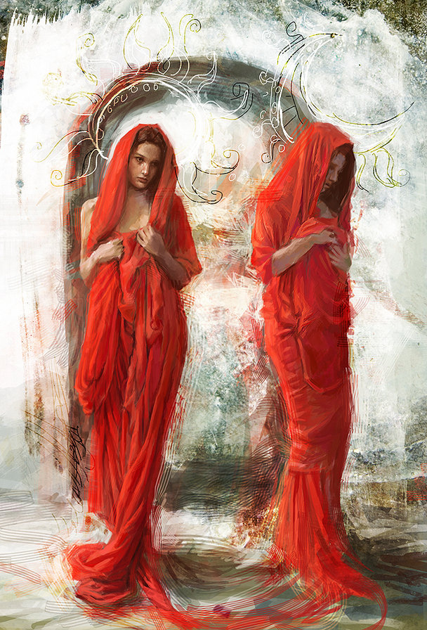 №558671 - близнецы, девушка, красный - оригинал