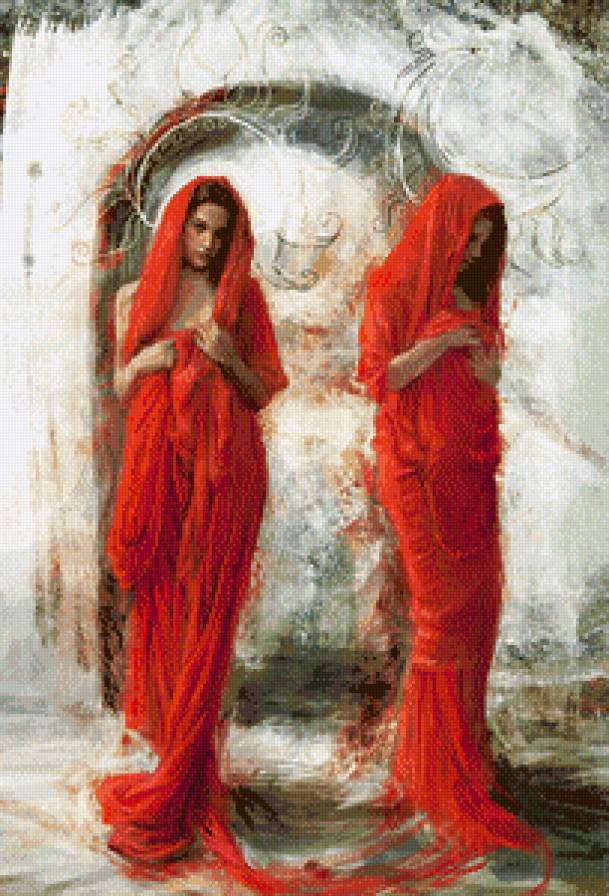 №558671 - девушка, близнецы, красный - предпросмотр