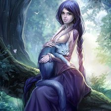 Схема вышивки «Девушка с кошкой»