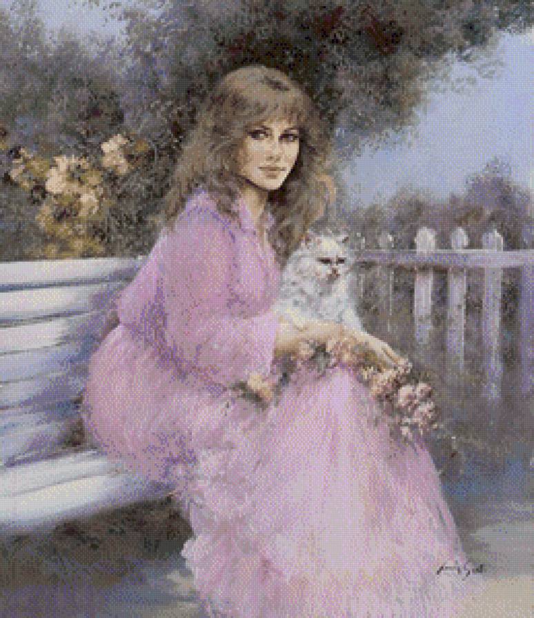 Девушка с котенком - кошка, котенок, пейзаж, девушка, женщина - предпросмотр