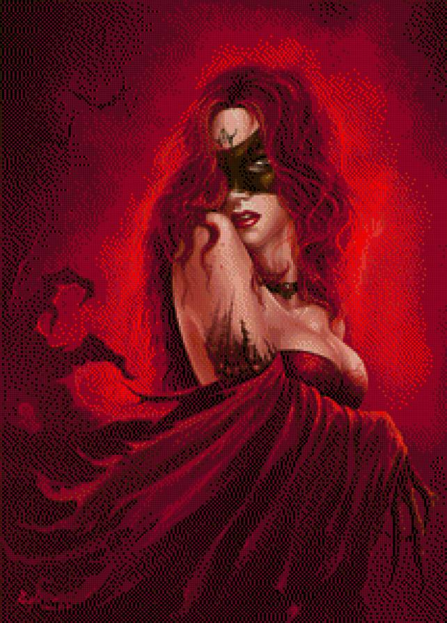 red - красный, девушка, маска - предпросмотр