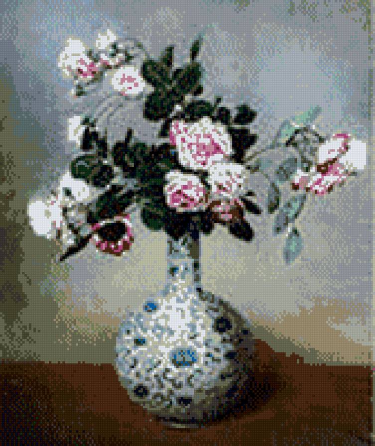 РОЗОВОЕ НА СИНЕМ - цветы, ваза, натюрморт - предпросмотр