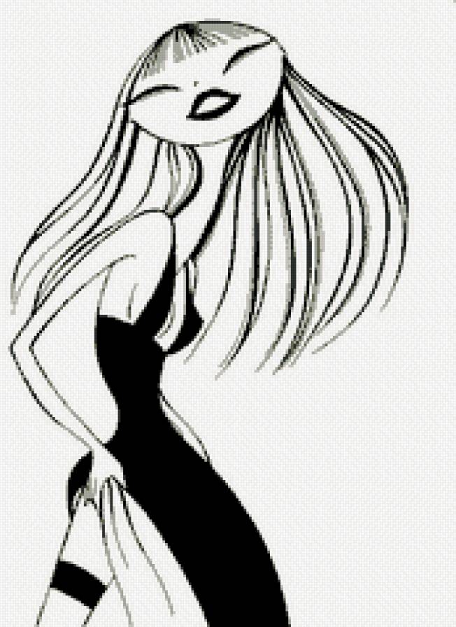 Гламурная девушка - девушка, контурная, красавица, монохром - предпросмотр