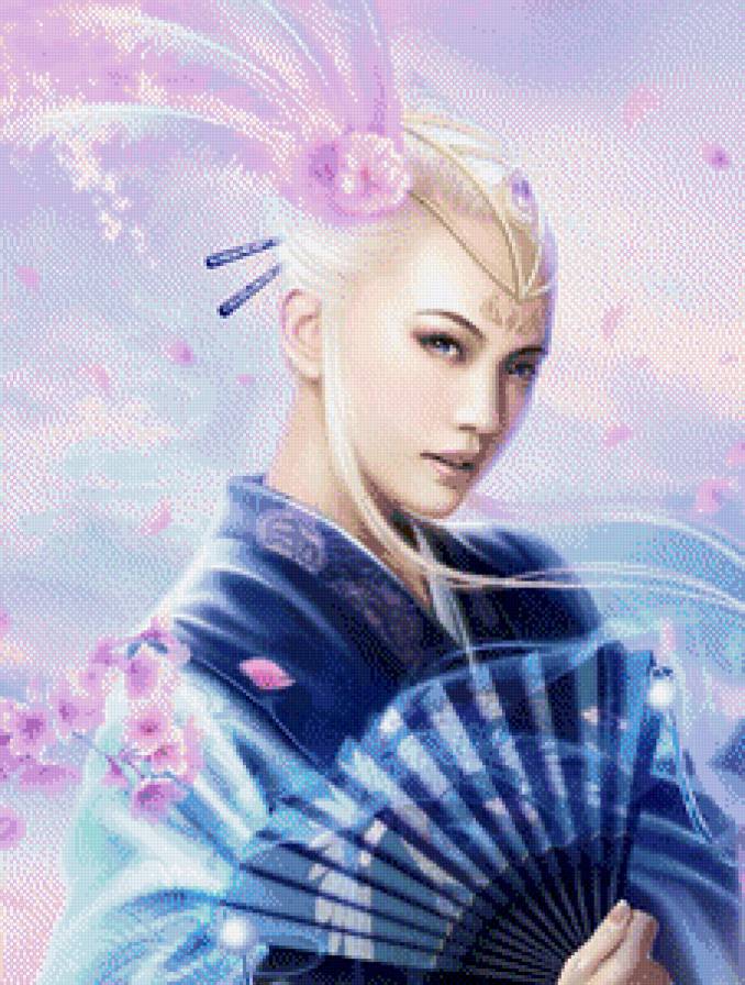 №560036 - девушка, веер, кимоно, восток, портрет - предпросмотр