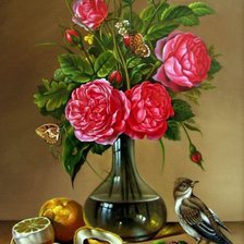 Схема вышивки «Букет и птичка»