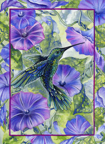 В цветах - вьюн, цветы, птицы - оригинал