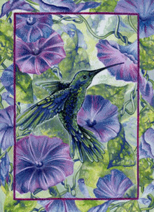 В цветах - вьюн, птицы, цветы - предпросмотр