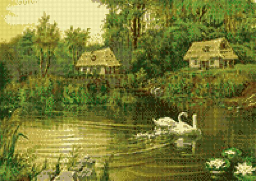 ЛЕБЕДИ - пруд, пейзаж, лебеди, лето - предпросмотр