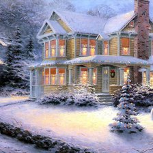 Схема вышивки «зимний домик 1»