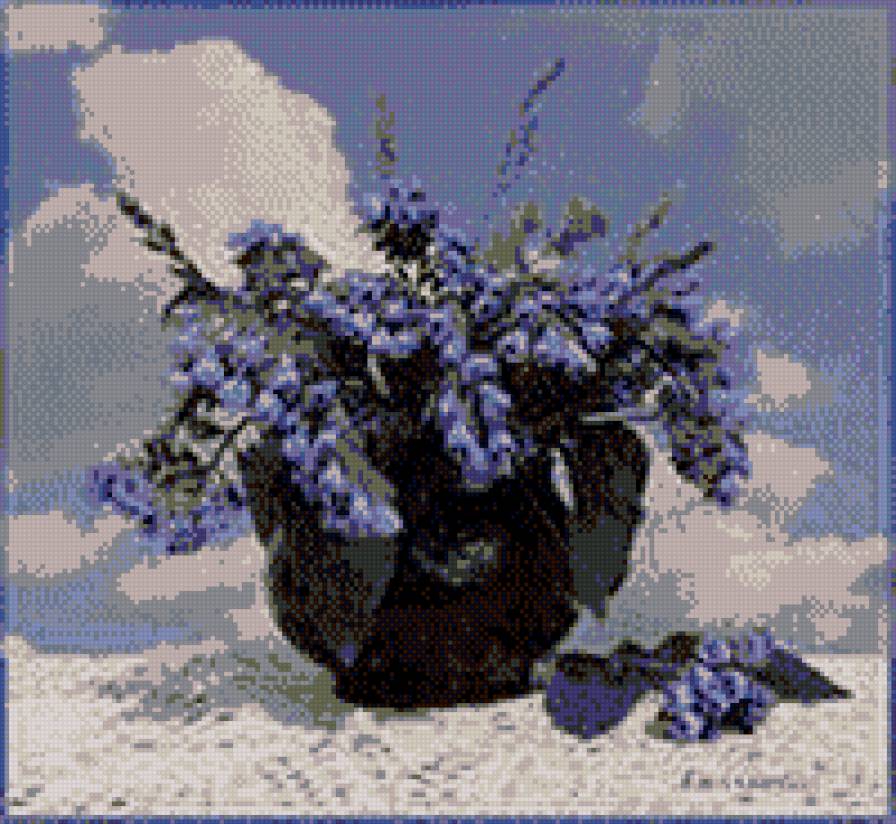 ГОЛУБОЕ НА ГОЛУБОМ - пейзаж, цветы, ваза - предпросмотр