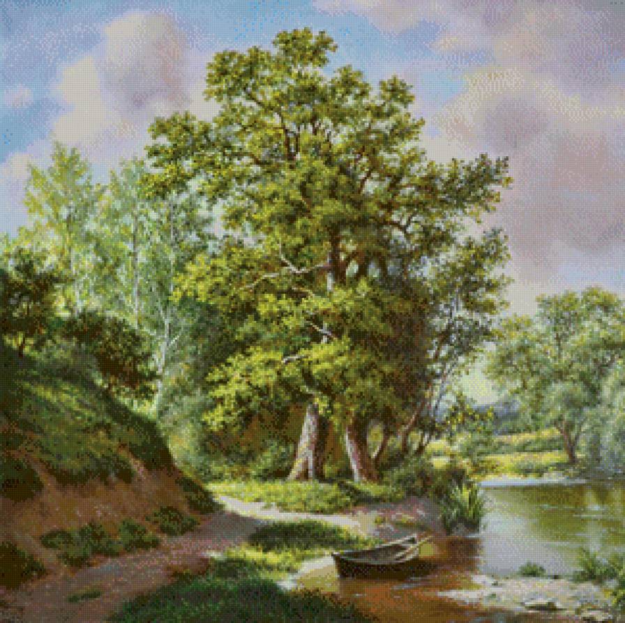 михаил сатаров 10 летний пейзаж у реки - михаил сатаров, лес, лето, река, пейзаж, картина - предпросмотр