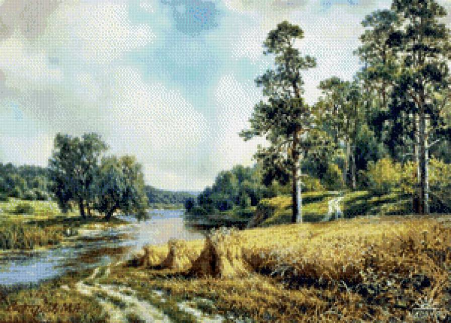 михаил сатаров 14 жатва - картина, лес, река, пейзаж, михаил сатаров, горы, лето - предпросмотр