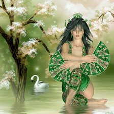 Девушка с веерами