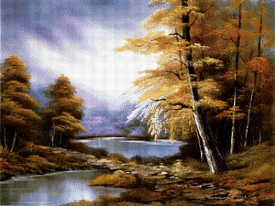 лесное озеро - озеро, природа, лес, осень, пейзаж - предпросмотр