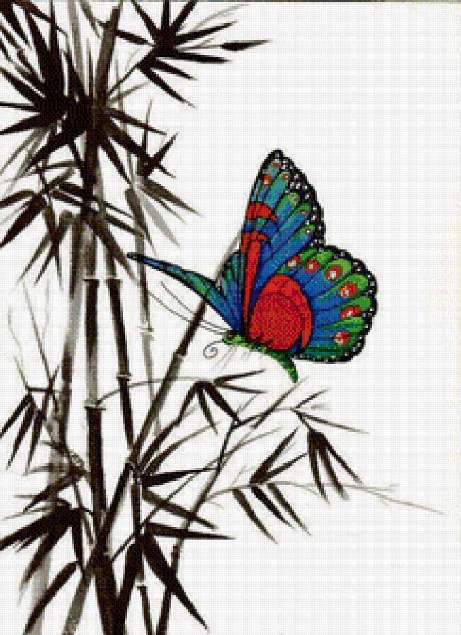 бабочка - бамбук, бабочка, пано, восток - предпросмотр
