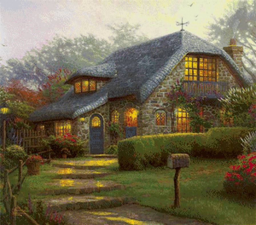 уютный домик - пейзаж, цветы, дом - предпросмотр