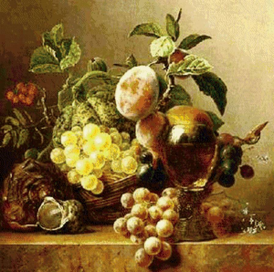 натюрморт с виноградом - пано, подушка, натюрморт, виноград, фрукты - предпросмотр