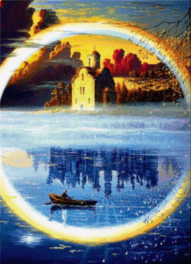 мир - пейзаж, водоем, деревья, радуга, природа, храм - предпросмотр