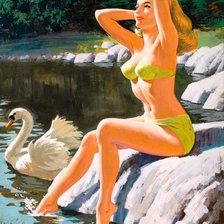 Схема вышивки «девушка и лебедь»