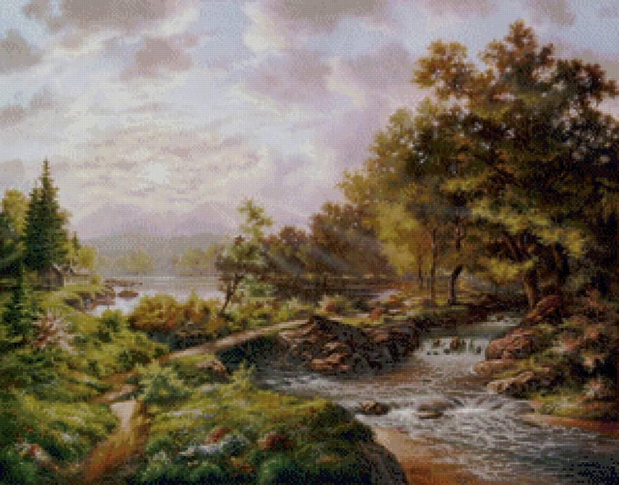 картина - природа, речка, пейзаж,  - предпросмотр