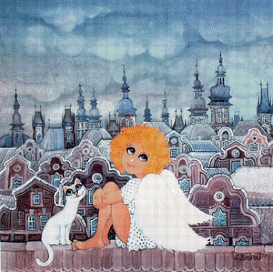 Рыжий ангел - дом, город, животные, пейзаж, ангелы, дети, кошки - предпросмотр