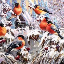 Схема вышивки «снегири»