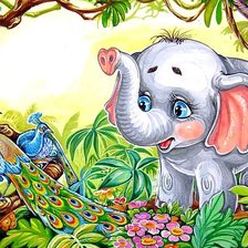 Схема вышивки «Слоненок и павлины»