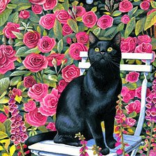 Схема вышивки «Черная кошка и бабочка»