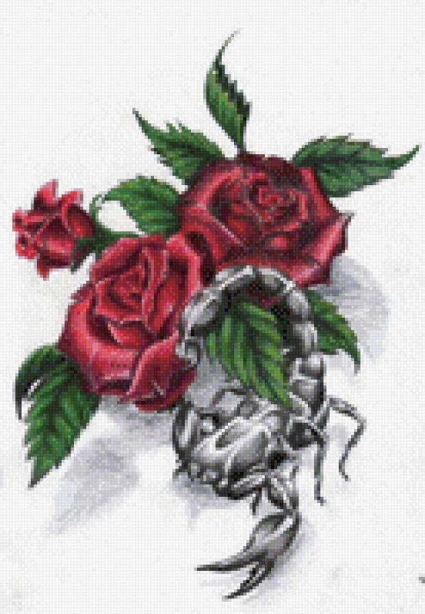 скорпион в розах - скорпионы, цветы - предпросмотр