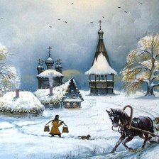 Схема вышивки «зимняя деревушка»