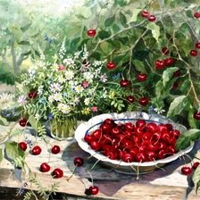 Схема вышивки «натюрморт с вишнями»